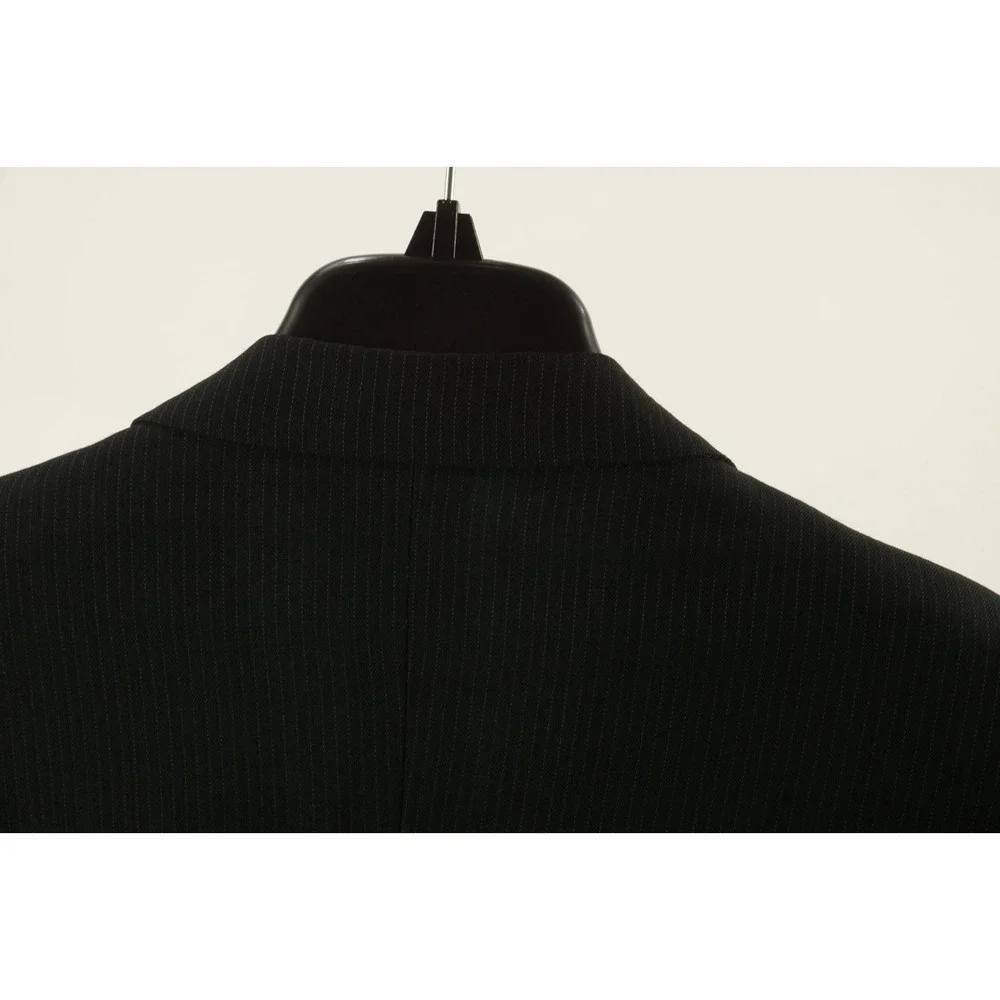 Vintage Giorgio Armani Mens 44L Black Blue Pinstripe Gabardine Wool 3 Btn Blazer